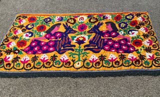 Uzbek Silk Wall Decor Vintage Hand Embroidery Gift Tablecloth Suzani
