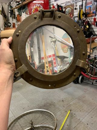 11 1/2 Inch Vintage Salvaged Porthole Brass Mirror In