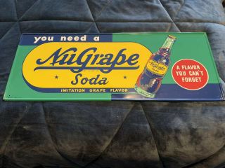 Vintage Rare 1940’s Nugrape Soda Metal Tin Sign Near Perfect Owned 25 Yrs