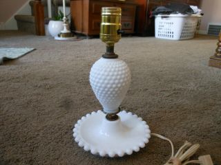 Vintage Milk Glass Hobnail Table Lamp,  Pretty