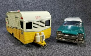 Vintage Bandai Tin Litho Holiday Express Nash Rambler Wagon & Shasta Camper