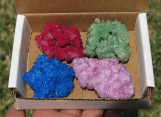Blue Red Green Pink Chalcanthite Cluster Crystal Mineral Specimen Set Of 4