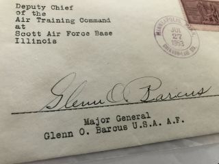 WWII COMMANDER 64th FIGHTER WING AIR FORCE LT GENERAL BARCUS SIGNED LETTER COVER 2