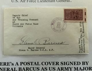 WWII COMMANDER 64th FIGHTER WING AIR FORCE LT GENERAL BARCUS SIGNED LETTER COVER 3