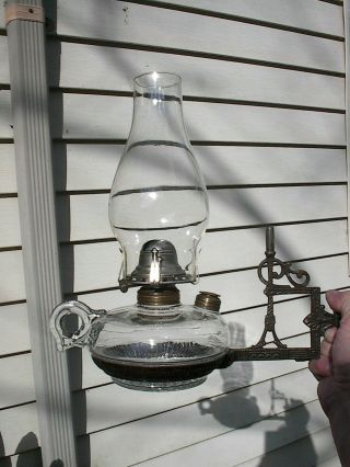 Old Ornate 1890s Antique Cast Iron Wall Bracket Finger Oil Lamp