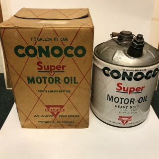 Vintage Rare Conoco Motor Oil 5 Gallon Can With Box Mib