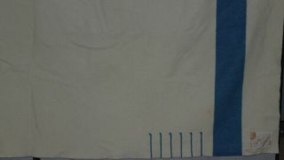Vtg 6 Point Hudson Bay Point Wool Blanket Cream/blue Stripe King 100x95 Inch