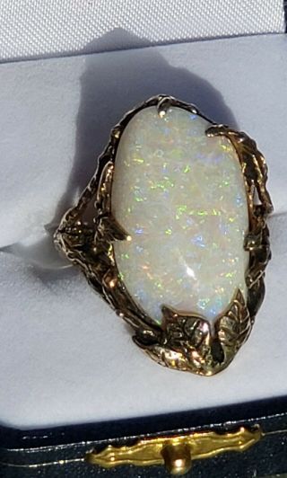 Vintage / Antique Large One Of A Kind Opal Ring 14k Gold Size 7 1/2