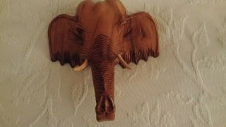 Wood Carved Elephant African Mask Wall Hanging Decor For Luck & Fortune -