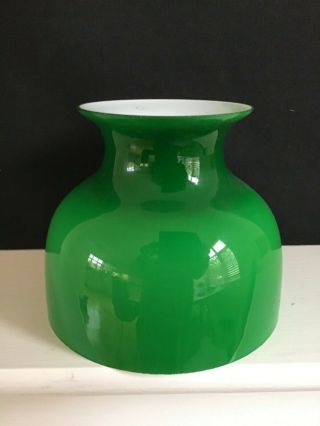 Small Vintage Green & White Glass Oil Lamp Shade