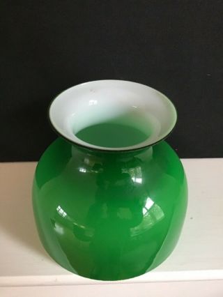 Small Vintage Green & White Glass Oil Lamp Shade 2