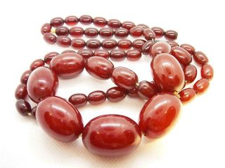 Long Antique Art Deco Marbled Bakelite Cherry Amber Bead Necklace 77.  7 Grams