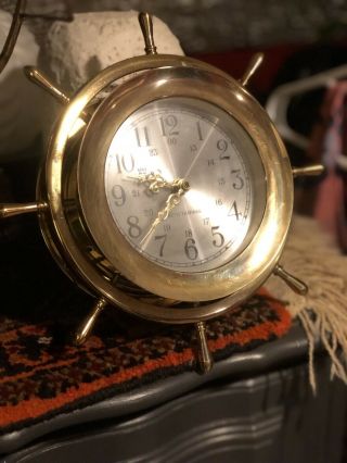 Vintage Brass Seth Thomas Nautical Ship Wheel Clock