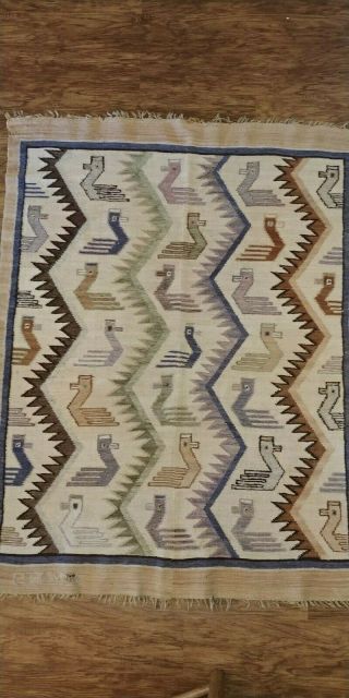 Vintage Navajo Wool Ducks Blanket Saddle Birds Rug