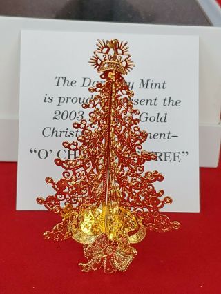 2003 Danbury Annual Christmas Ornament 23kt Gold Plate With Certificate Box