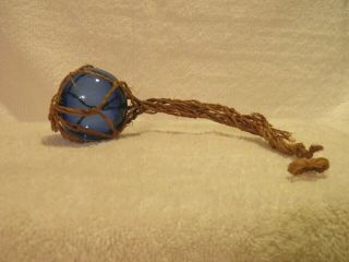 Vintage Cobalt Blue Hand Blown Glass Fishing Float Netting 2 1/4 "