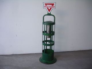 Vintage Conoco Oil Can Rack Gas Pump Island Porcelain Sign Rare Display Stand