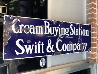 Vintage Porcelain Rare Swift & Company Sign Cream Buying Station Double Sided