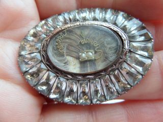 Antique Georgian Silver Black Dot Paste Mourning Brooch Pearls Hair Inscribed