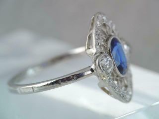 ANTIQUE Art Deco PLATINUM & 18K GOLD MINE CUT DIAMOND BLUE NATURAL SAPPHIRE RING 2