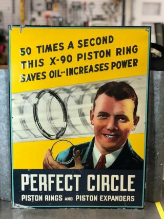 Perfect Circle Piston Rigns Tin Sign Porcelain Gas Oil Vintage
