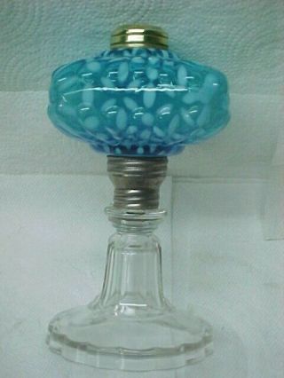 Victorian Snow Flake Electric Blue Oil Lamp,  Excel Cond.  No Chips Or Cracks.