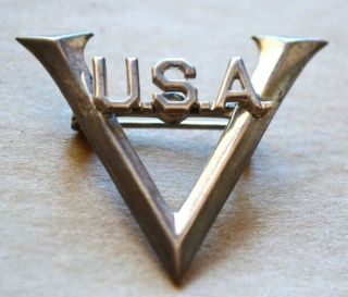 Vintage Sterling Silver Wwii V For Victory Sweetheart American Usa Pin Army Navy