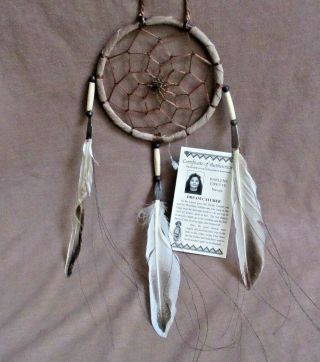 Native Navajo Handmade 4 " Medium Size Leather Dream Catcher By D Edsitty M0139