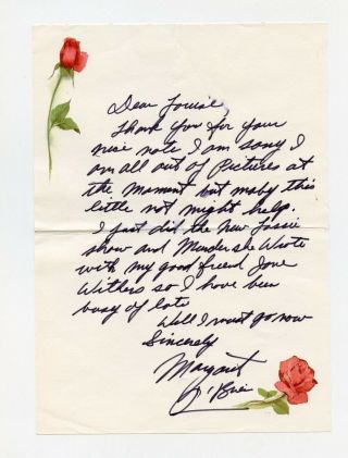 Autographed Letter Legendary Movie Star Child Actress Margaret O 