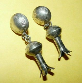 Vintage Old Pawn Native Navajo Sterling Silver " Squash Blossom " Dangle Earrings