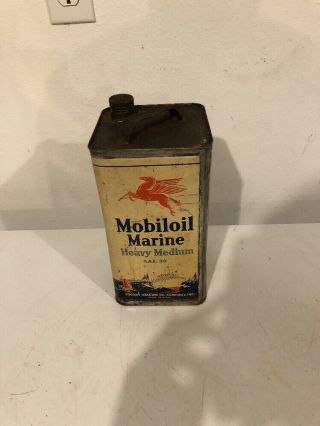 Vintage Mobiloil Marine Heavy Medium One Gallon Oil Can