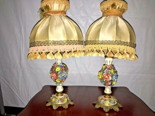 Antique Porcelain Lamps With Hand Painted Flowers