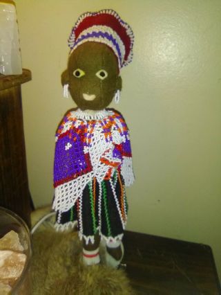 Vintage South African Beaded Felt Zulu Woman Doll 9 " Red Cross Society