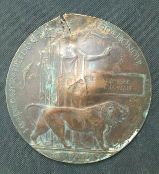 British India Ww1 Death Plaque Medal He Died For Freedom And Honour Chapman