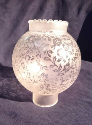 Vintage Etched & Frosted Glass Oil Lamp Shade / Globe 2 " Fitter Duplex Floral