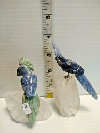 Hand - Carved Brazilian Stone Birds Made From Clear Quartz And Various Other Semi -