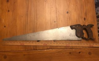 Vintage 26 " Henry Disston & Sons D - 12 Cherry Wood Handle Hand Saw 8t.  P.  I.  (1)