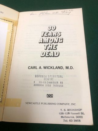 VINTAGE BOOK 30 TEARS AMONG THE DEAD CARL WICKLAND TAROT OCCULT 3