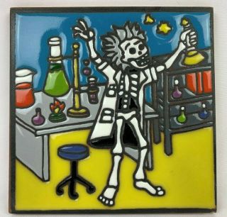 6 " Mexican Talavera High Relief Tile Day Of The Dead Mad Scientist Laboratory