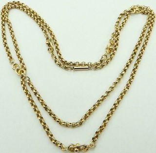Antique 30 Inch Long 9ct Yellow Gold Half Guard Muff Chain Necklace.  14.  9 Grams.