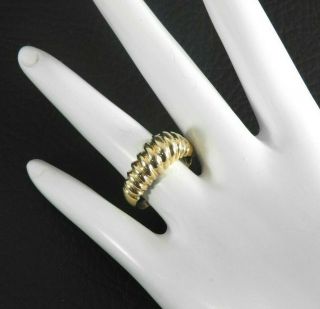 Vintage Grooved Modernist Oval Solid 14k Yellow Gold Art Deco Style Jewelry 8