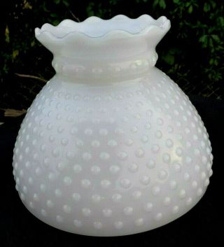 Vintage White Milk Glass Hobnail Hurricane Lamp Shade Globe 8 Inch Fitter