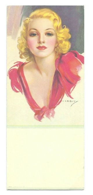 Vintage 30s 40s 4 X 9 Blotter Pin Up Girl Red Dress J Erbit
