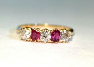 Antique Victorian Ruby And Mine Cut Diamond 18k Yellow Gold Ring Band Size 5.  25