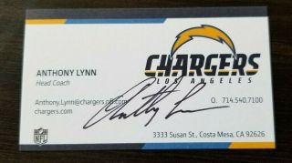 Autographed Anthony Lynn Business Card W/coa Los Angeles Chargers