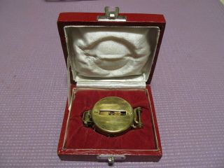 Antique Surveying Engineering Brass Pocket Compass With Case