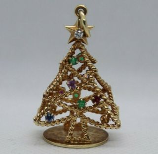 Rare Tiffany & Co 14k Yellow Gold Christmas Tree W/ Diamonds And Gemstones