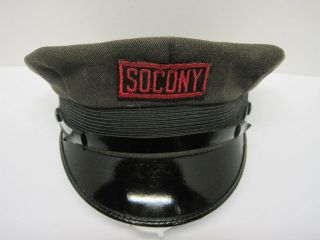 Vintage Socony Gas Station Attendent Hat W/ Patent Leather Brim