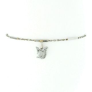 Antique Art Deco Platinum Diamond Squirrel Charm Dangle Bar Cable Chain Bracelet 2