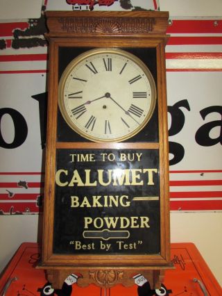 Vintage Calumet Baking Powder Clock Wooden Glass 1903 Best By Test Ingraham Co